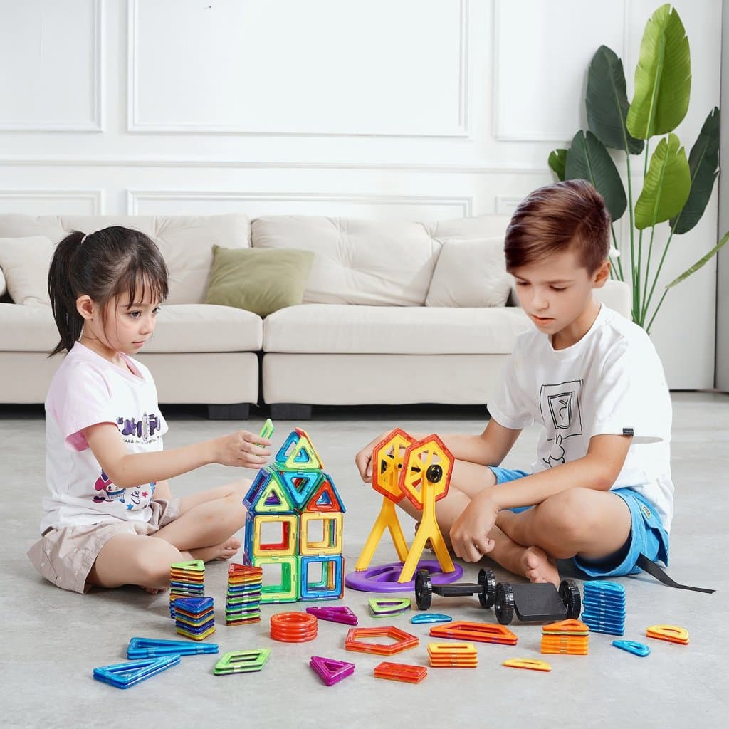 Magnetické destičky - stavebnice 123 ks magnetických kostek 3D pro děti