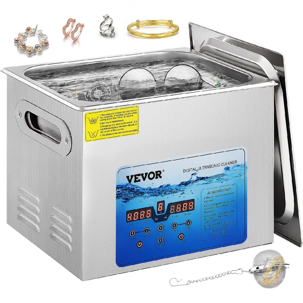 VEVOR ultrazvukový čistič, nastavitelná frekvence 36 kHz–40 kHz, 15 l 220 V, ultrazvukový čisticí stroj s digitálním časovačem a ohřevem, laboratorní sonic čistič pro šperky, hodinky, sklo, mince, FCC/CE/RoHS