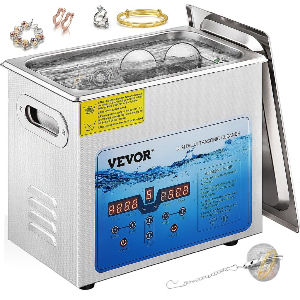 VEVOR ultrazvukový čistič, nastavitelná frekvence 36 kHz–40 kHz, 6 l 220 V, ultrazvukový čisticí stroj s digitálním časovačem a ohřevem, laboratorní sonic čistič pro šperky, hodinky, brýle, mince, FCC/CE/RoHS