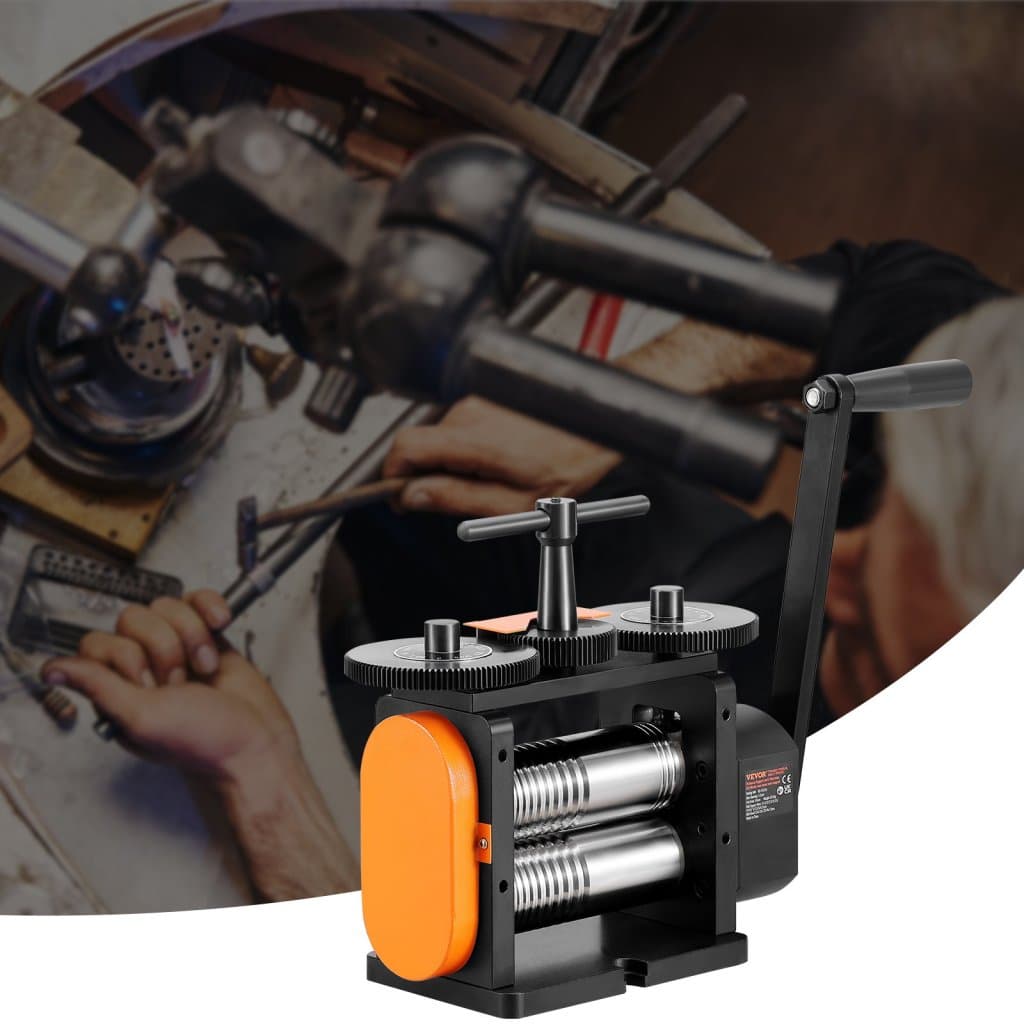 Válečkovací stroj pro šperky, váleček 2,24"/57 mm, převod 1:2, multifunkční válečkovací stroj 3 v 1, tloušťka lisování 0–5,5 mm pro výrobu kovových šperků, plech, čtvercový drát, eliptický tvar