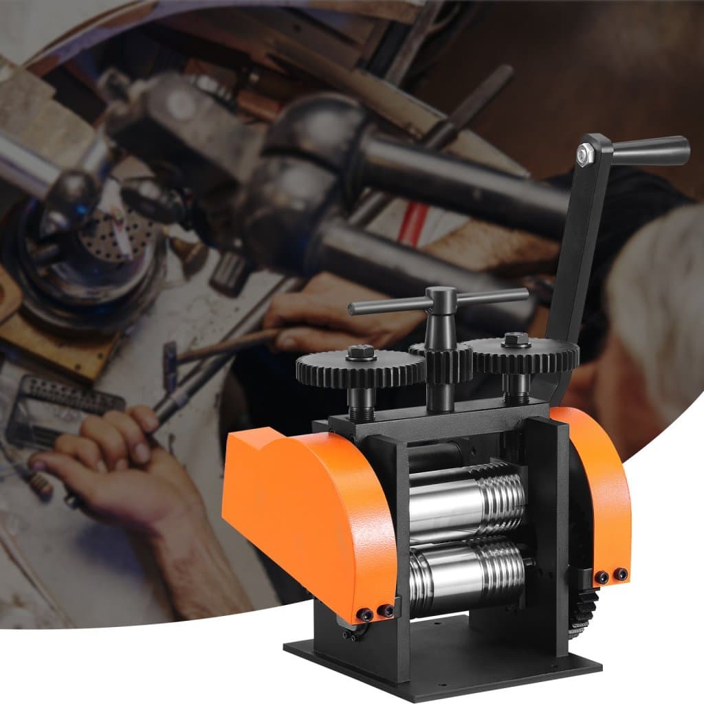 Válečkovací stroj pro šperky, váleček 1,77"/45 mm, převod 1:2,4, multifunkční válečkovací stroj 3 v 1, tloušťka lisování 0–6 mm pro výrobu kovových šperků, plech, čtvercový drát, půlkruhový tvar