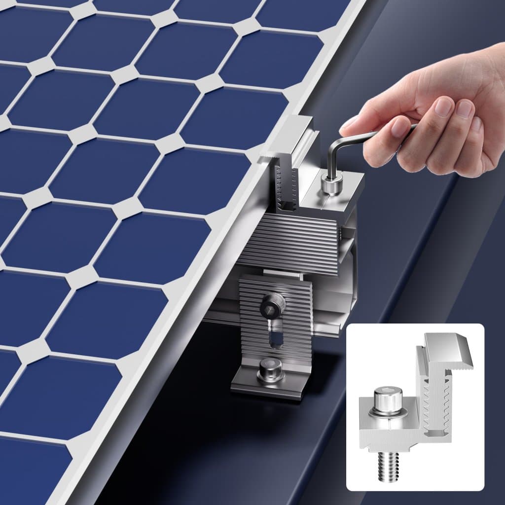 Z-tvarovaný montážní držák pro solární panely 35–50 mm, nastavitelné koncové svorky držáku 40 ks