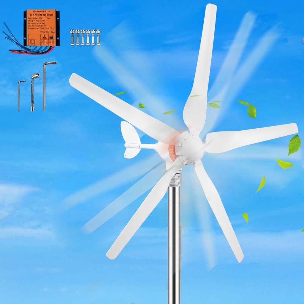 Větrný generátor, sada větrné turbíny 12 V/AC, větrný generátor 300 W se regulátorem MPPT, 5 listů, automatické řízení směru větru, vhodný pro terasu, lodě, karavany, rekreační chaty, plavidla