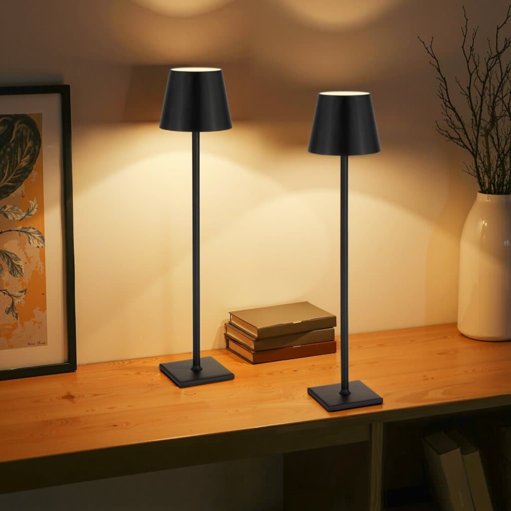 Bezdrátová stolní lampa, 2 ks, akumulátor, nastavitelná výška, černá