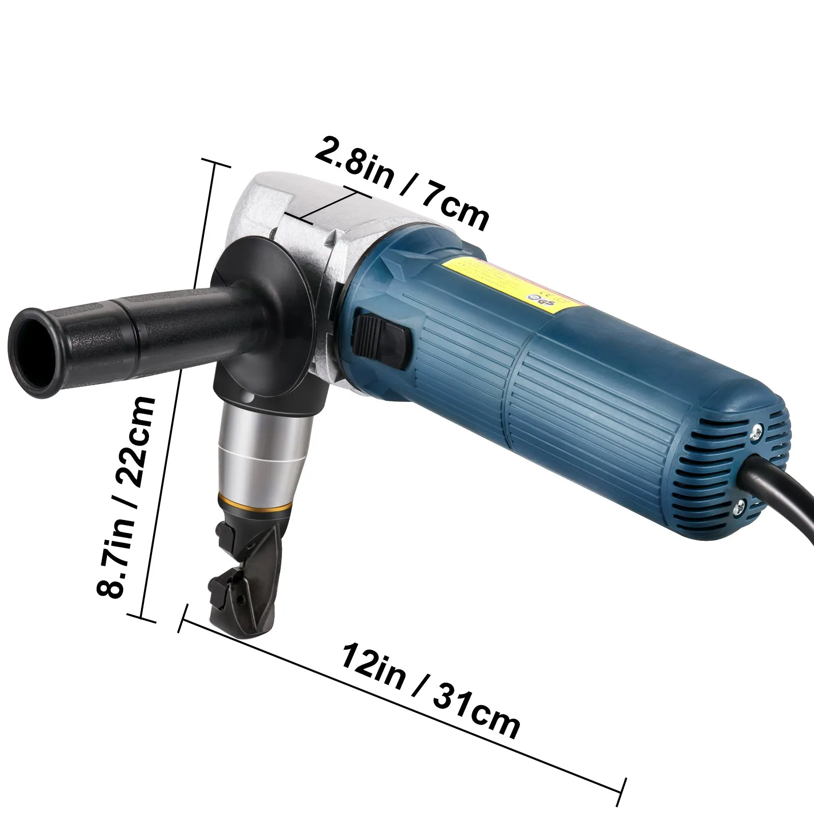 Elektrická řezačka na plech 625 W, 1000 ot./min, 220 V, s vyměnitelnými břity, kufřík pro uskladnění, řezačka plechu pro řezání nerezové oceli, hliníku, plastu