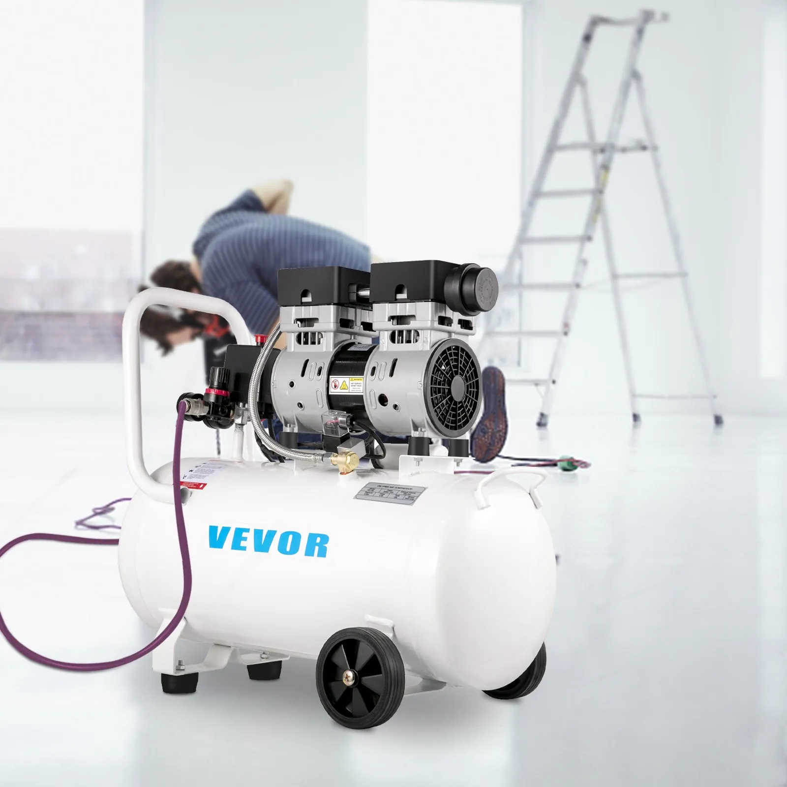 Kompresor vzduchu 41,6 l, ultratichý kompresor 1 HP, bezolejový kompresor s ocelovou nádrží 750 W, přenosný kompresor 8 barů, ultratichý kompresor pro domácí opravy, plnění pneumatik