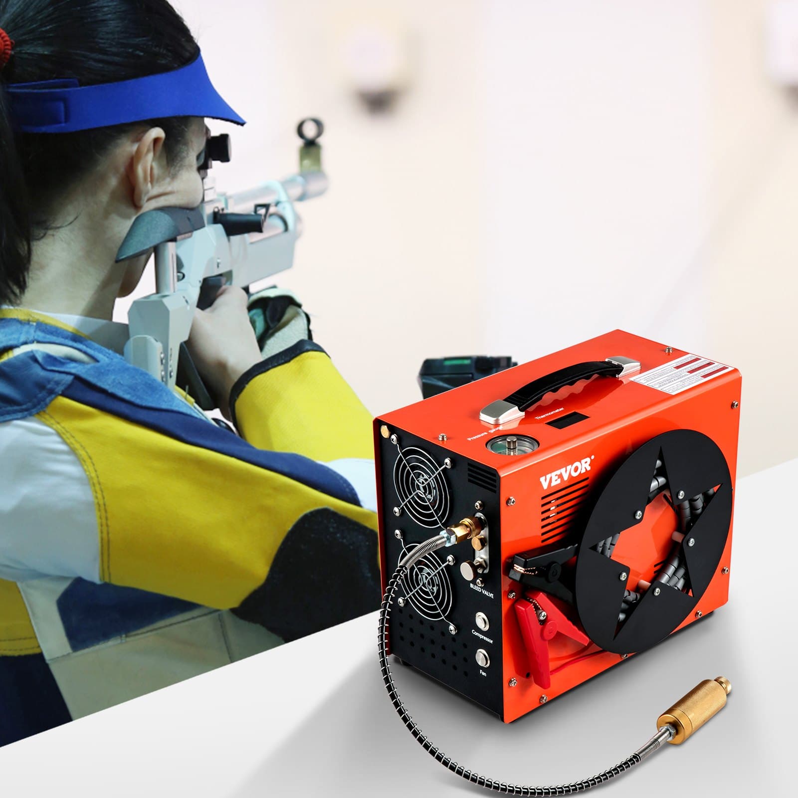 Kompresor vzduchu PCP, 350 W, 2700 ot./min, přenosný kompresor pro potápění, vysoký tlak 4500 psi, rychlospojka 8 mm a vestavěný chladicí ventilátor, nádrž 1,5 l, konstrukce s automatickým vypínáním, napájení z domácí i automobilové baterie