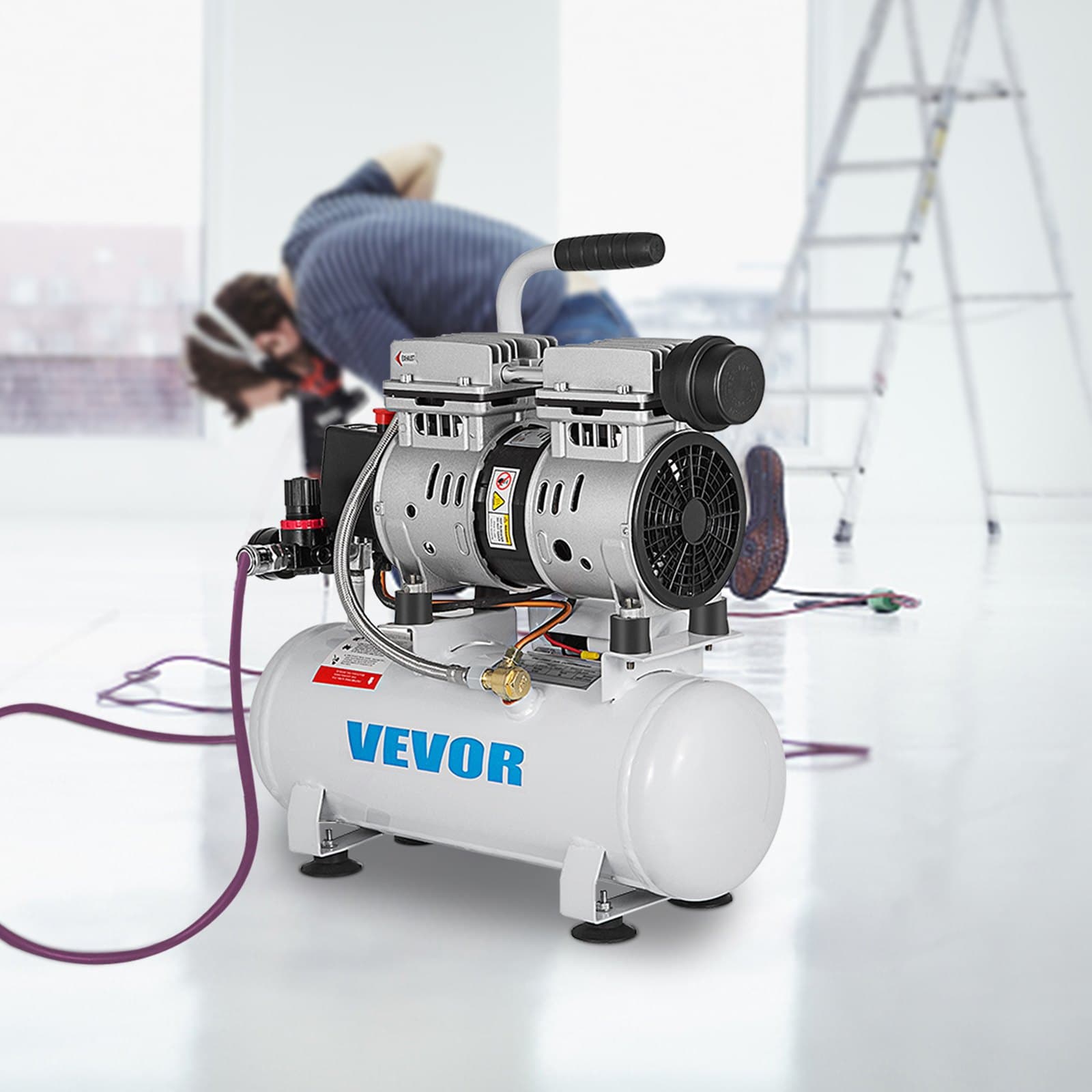 Vzduchový kompresor 2 galony, ultra tichý bezolejový kompresor, nádrž 9 l, tichý bezolejový kompresor 550 W, nízká hlučnost, motor z čisté mědi