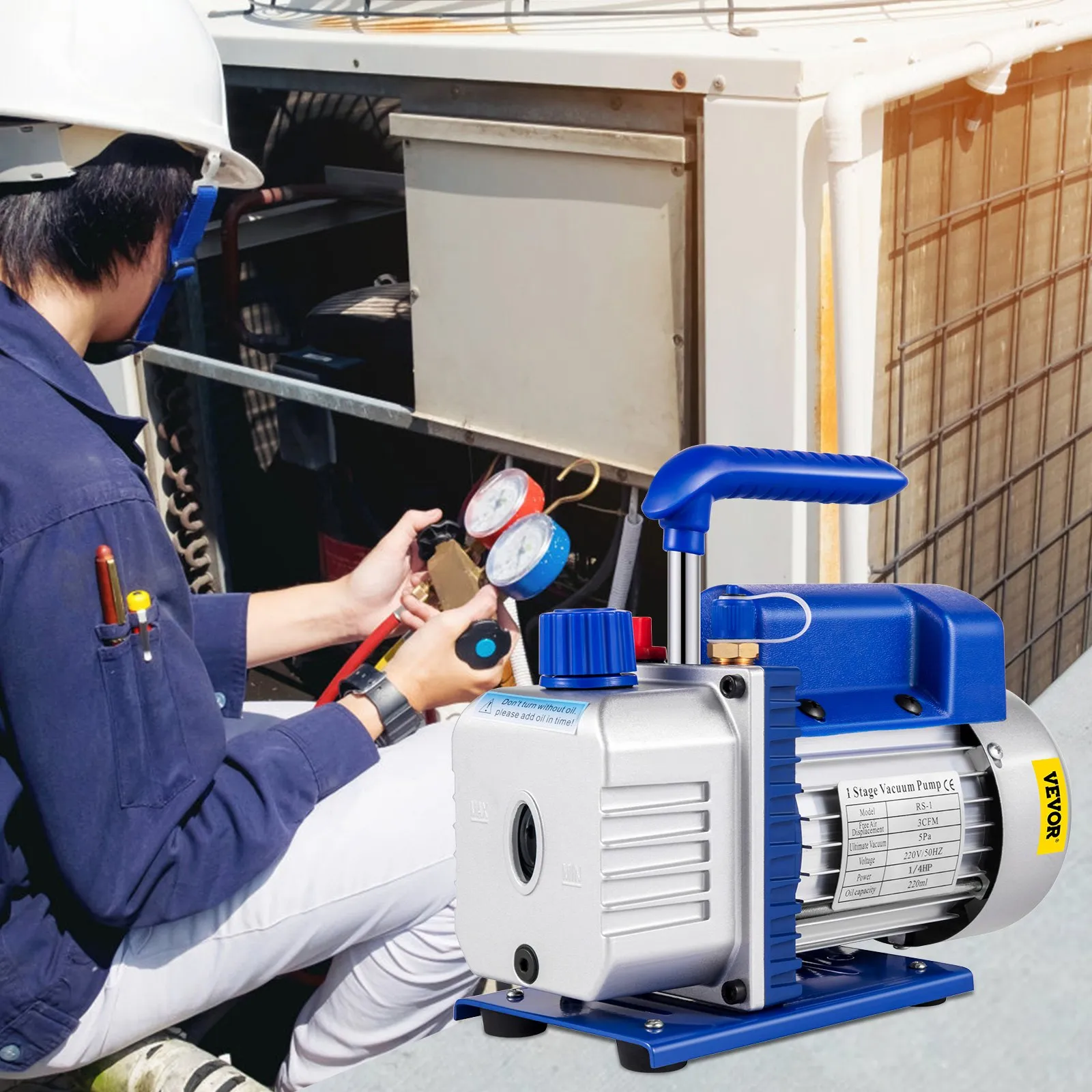 Lopatkové vakuové čerpadlo 3 CFM 1/4 HP pro chladivo, vakuové čerpadlo pro klimatizaci, Velká Británie, R134a, 1720 ot./min, jednostupňové