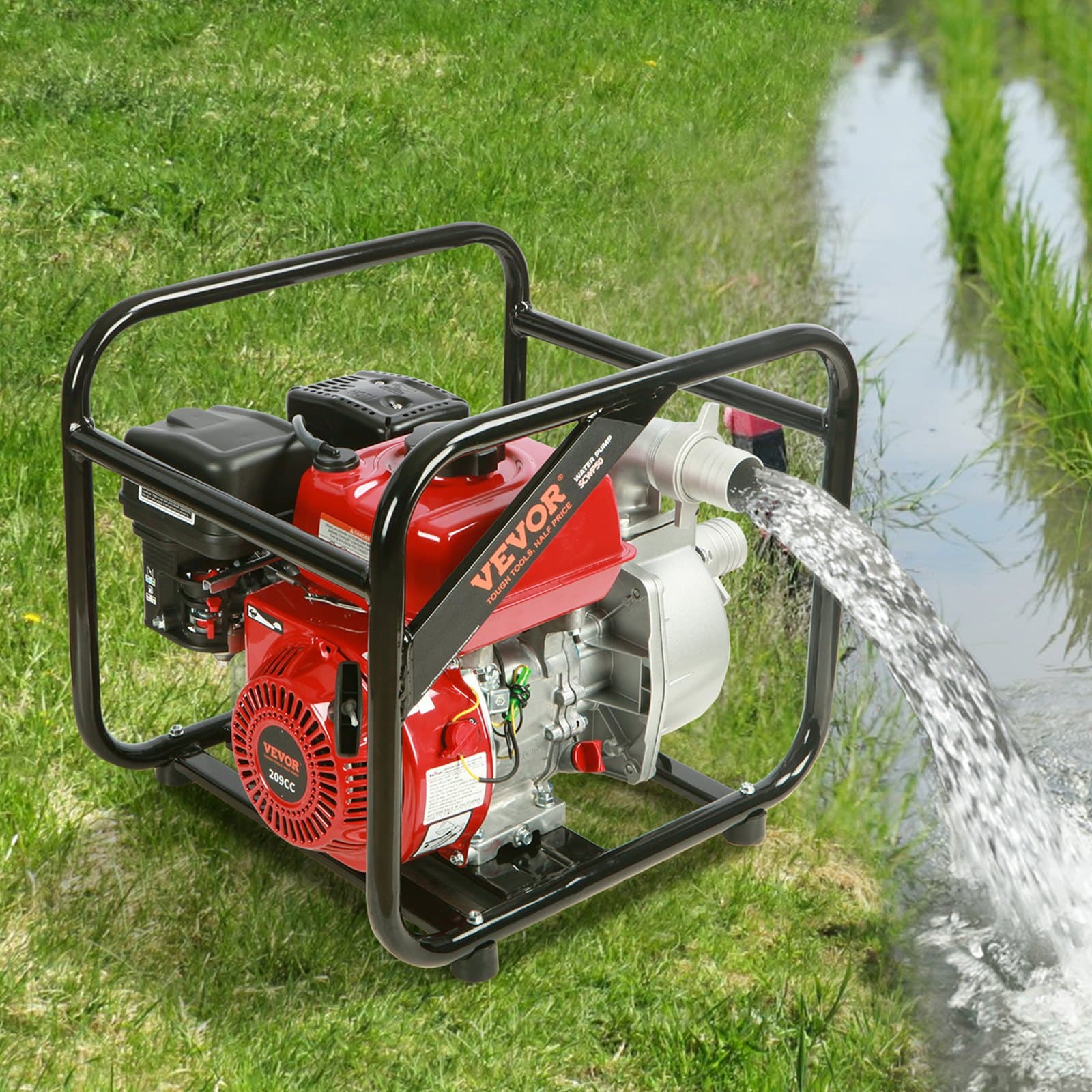 Benzínové vodní čerpadlo, 2 palce, 7 HP, 142 GPM, výtlak 148 stop, sací hloubka 22 stop, čtyřtaktní čerpadlo pro přečerpávání vody a odpadků poháněné benzínem, přenosné, vysokotlaké s 25ft hadicí pro zavlažování bazénu, certifikováno EPA