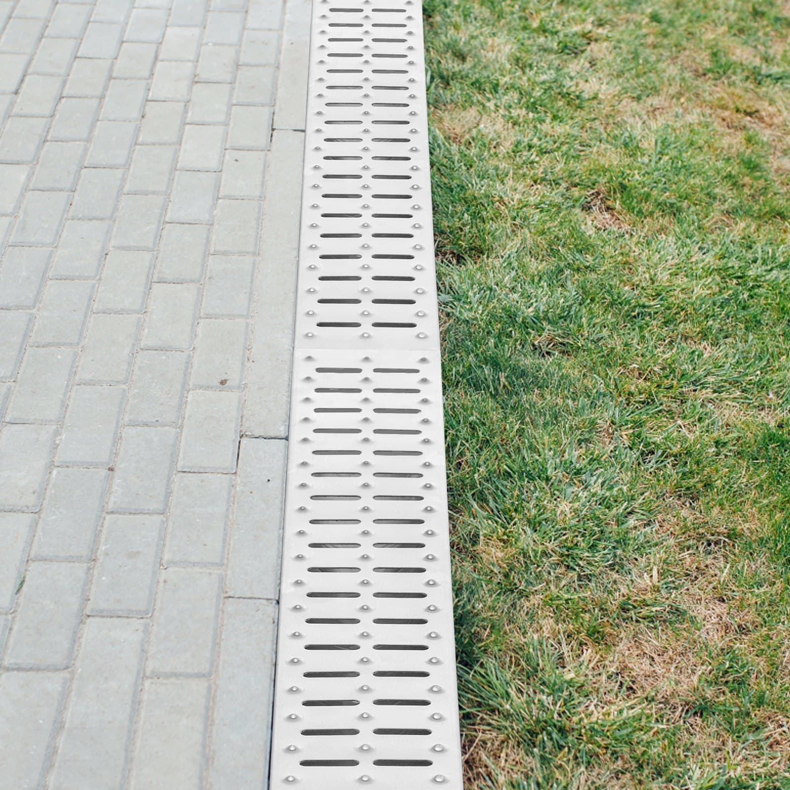 Systém liniového odvodnění, liniový žlab s kovovou mřížkou, 150 x 130 mm, odvodňovací žlab z HDPE, černý plastový podlahový vtok do garáže, odtoková mřížka 3 x 39, s 3 krytkami, do zahrady, příjezdu – 3 ks