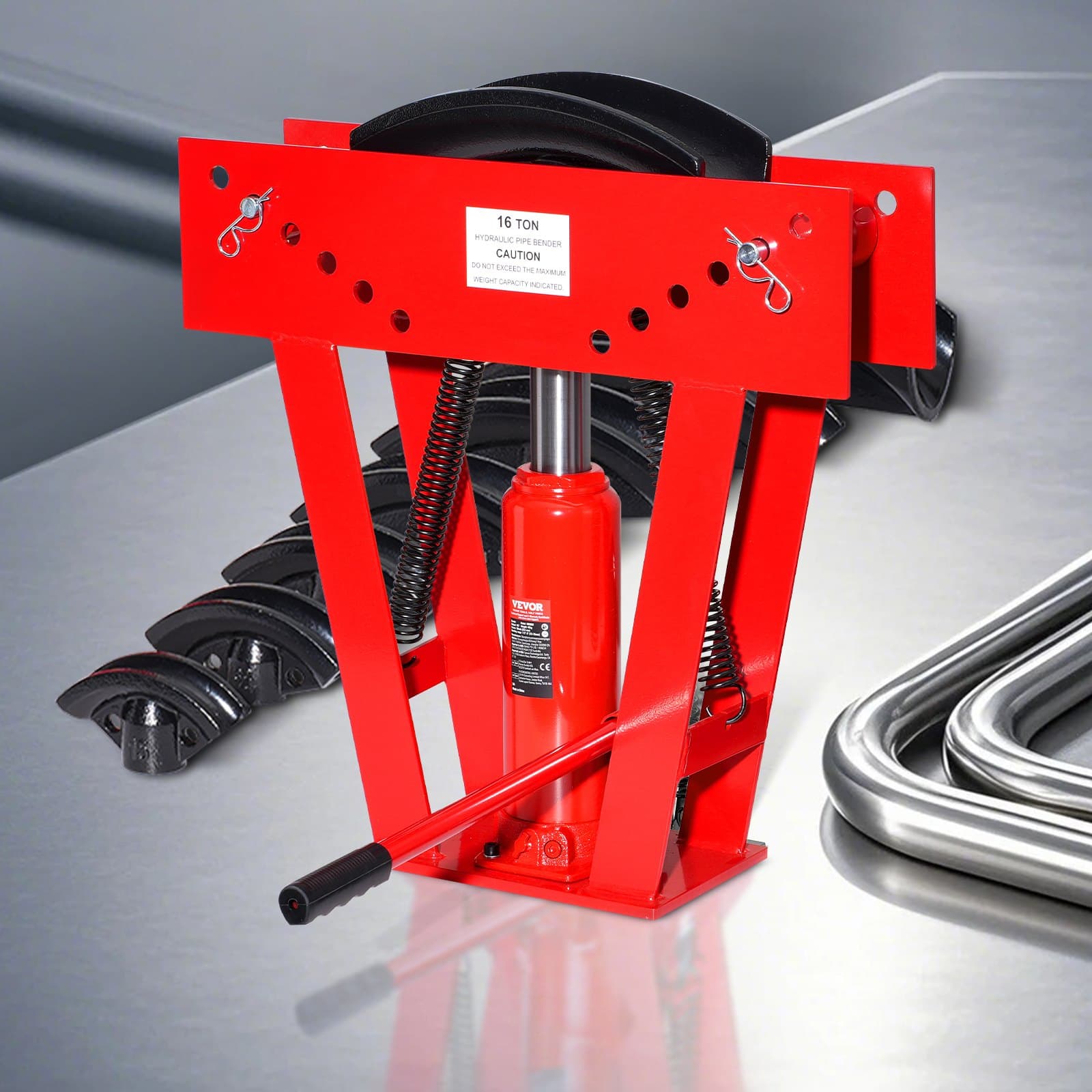 Hydraulická ohýbačka trubek, ruční ohýbačka výfukových trubek z mědi s tlakem 16 tun, s 8 matricemi (1/2"–3") a nastavitelnými válci 90–180°, odolná ohýbačka trubek, trubek a zábradlí