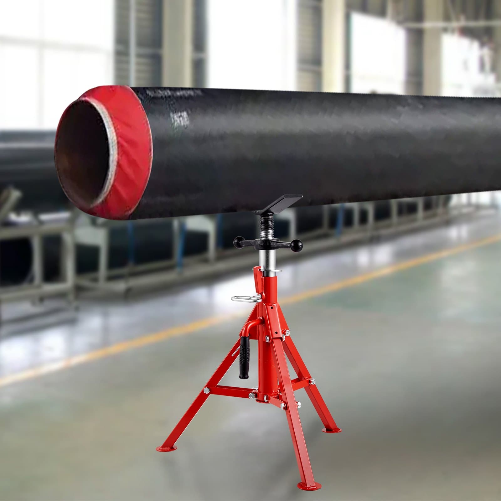Stojan na trubky s V-hlavou, pro průměr 1/8"–12", nastavitelná výška 610–1067 mm, stojany na trubky s nosností 1134 kg, přenosné skládací stojany na trubky, tělo z uhlíkové oceli pro zvýšenou odolnost