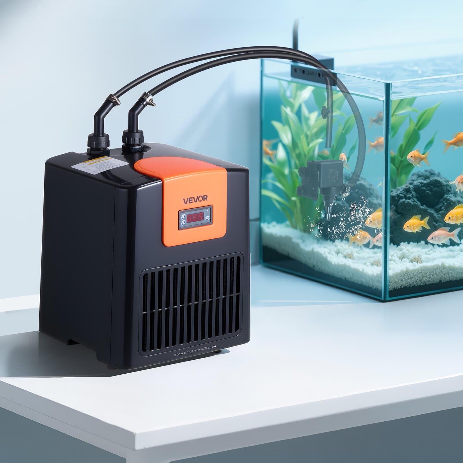 Chladnička pro akvárium 200 l, 0,1 HP, pro hydroponii, rychlé chlazení akvária, axolotla, korálových útesů, tichý chladicí kompresor, titanový výparník, kompletní vybavení