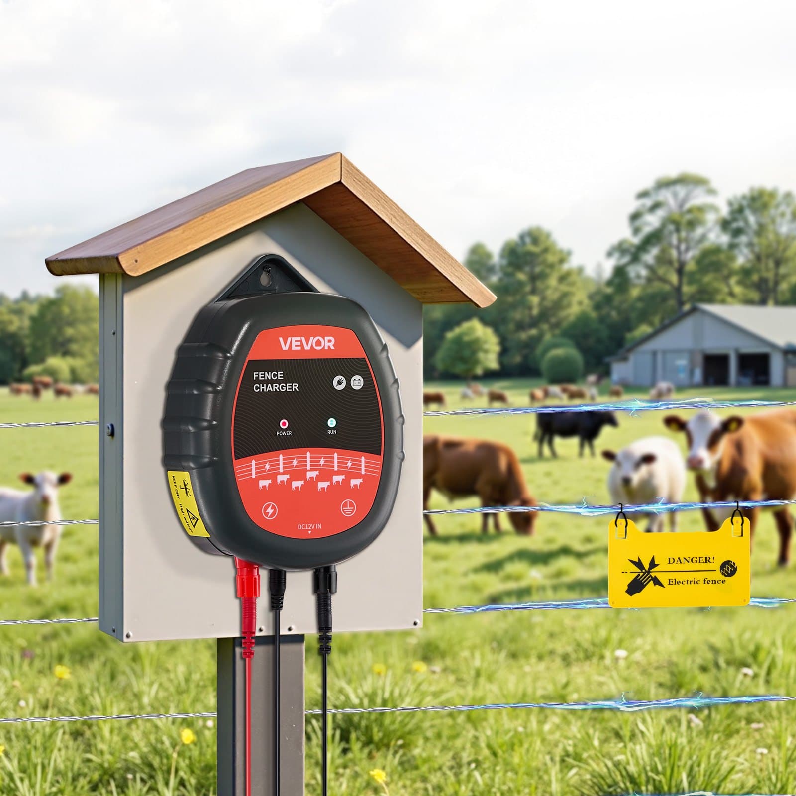 Napáječ elektrického ohradníku, 10 kV 1 J, střídavý i stejnosměrný proud, s LED diodou, dosah 3 km, výkonný zástrčkový napáječ ohradníku, zabraňuje vniknutí divokých zvířat do drůbežárny