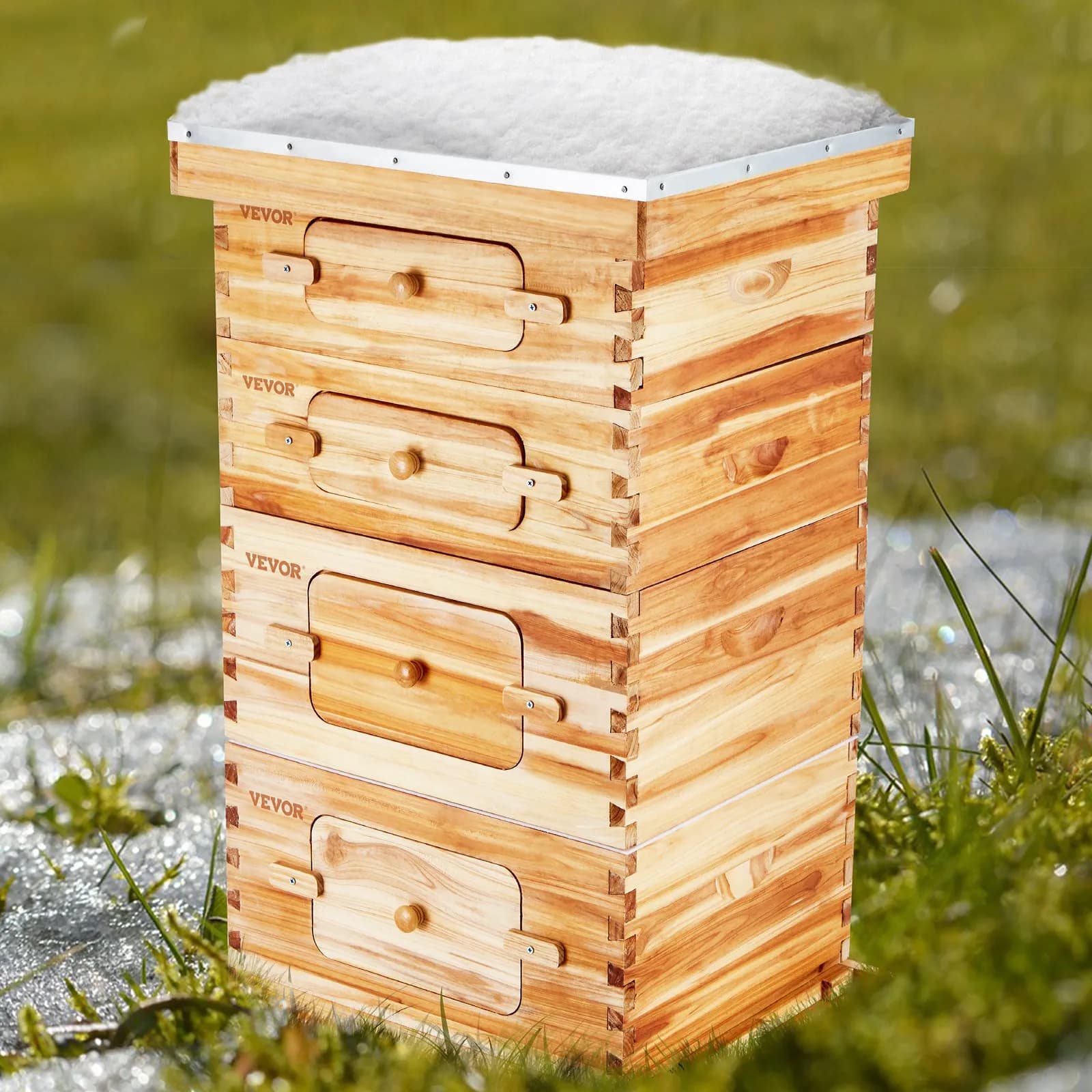 Startovací sada úlu Bee Hive s 40 rámy, jedlové dřevo potažené včelím voskem, 2 hluboké + 2 střední korpusy Langstroth, průhledná akrylátová okénka s dny pro začínající profesionální včelaře