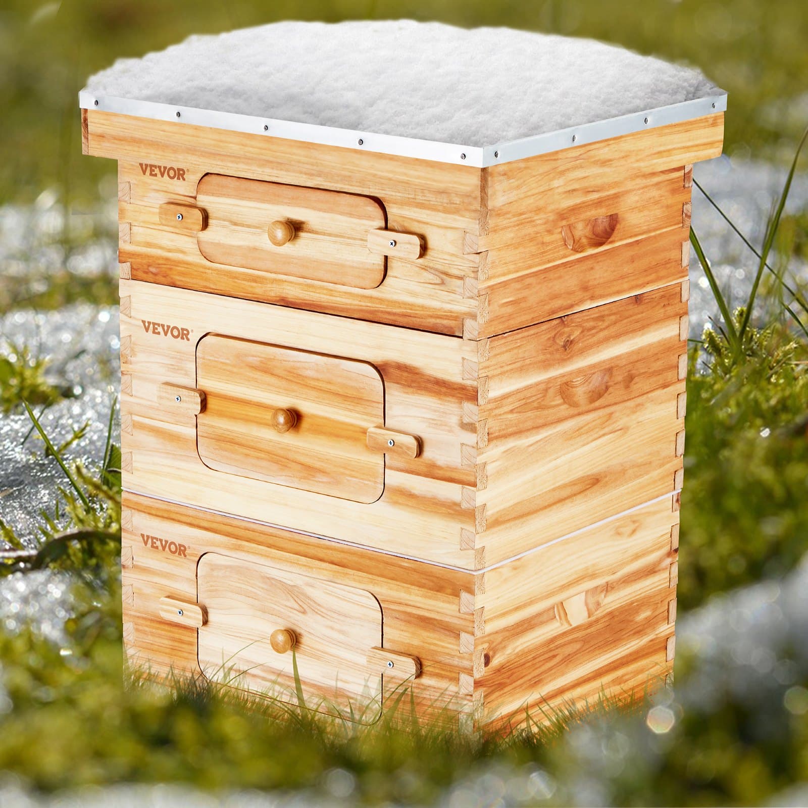 Startovací sada úlu Bee Hive s 30 rámy, jedlové dřevo potažené včelím voskem, 2 hluboké + 1 střední korpus Langstroth, průhledná akrylátová okénka s dny pro začínající profesionální včelaře