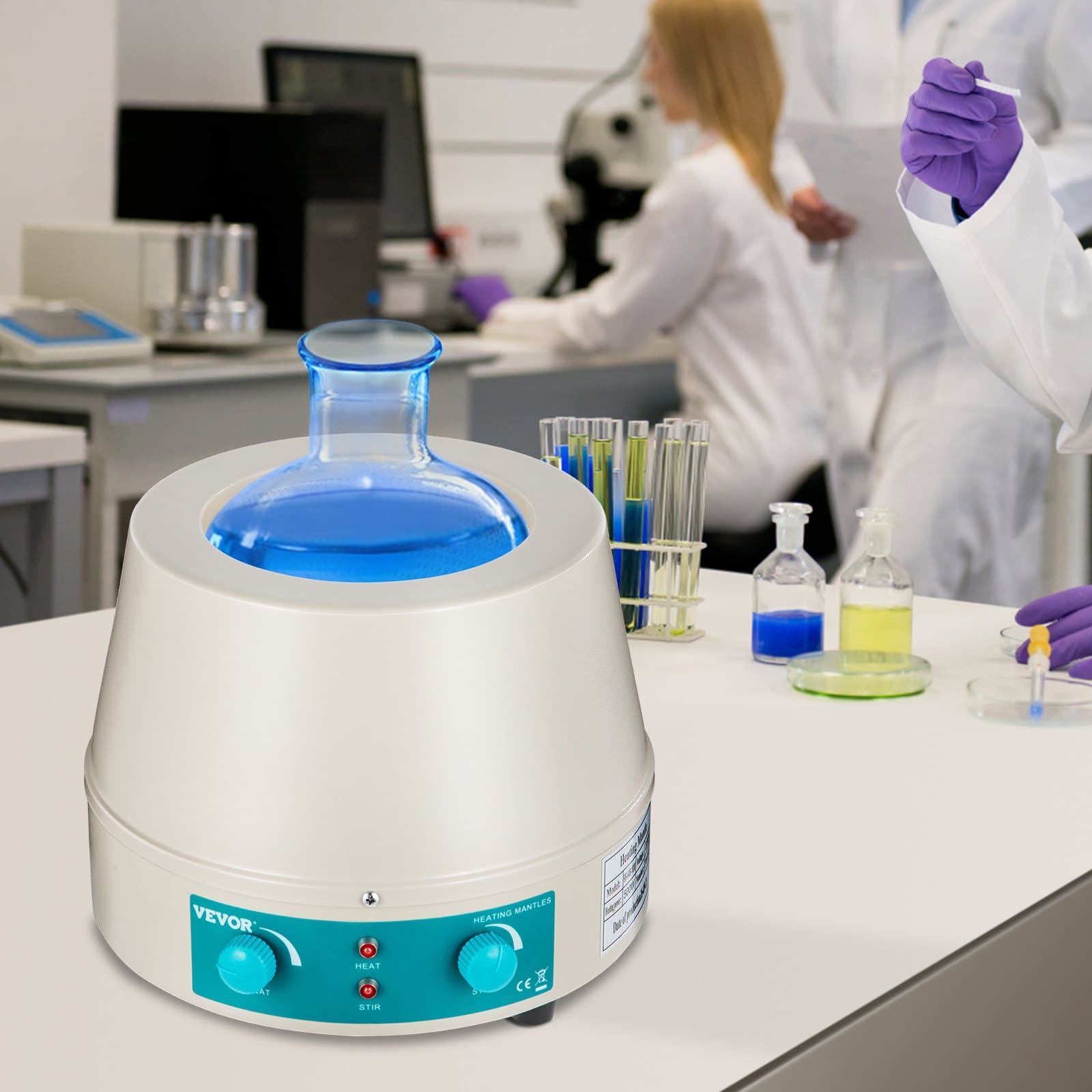 Magnetické míchadlo s ohřívacím pláštěm 1000 ml, 350 W, míchadlo s pláštěm, digitální displej pro kulatou baňku