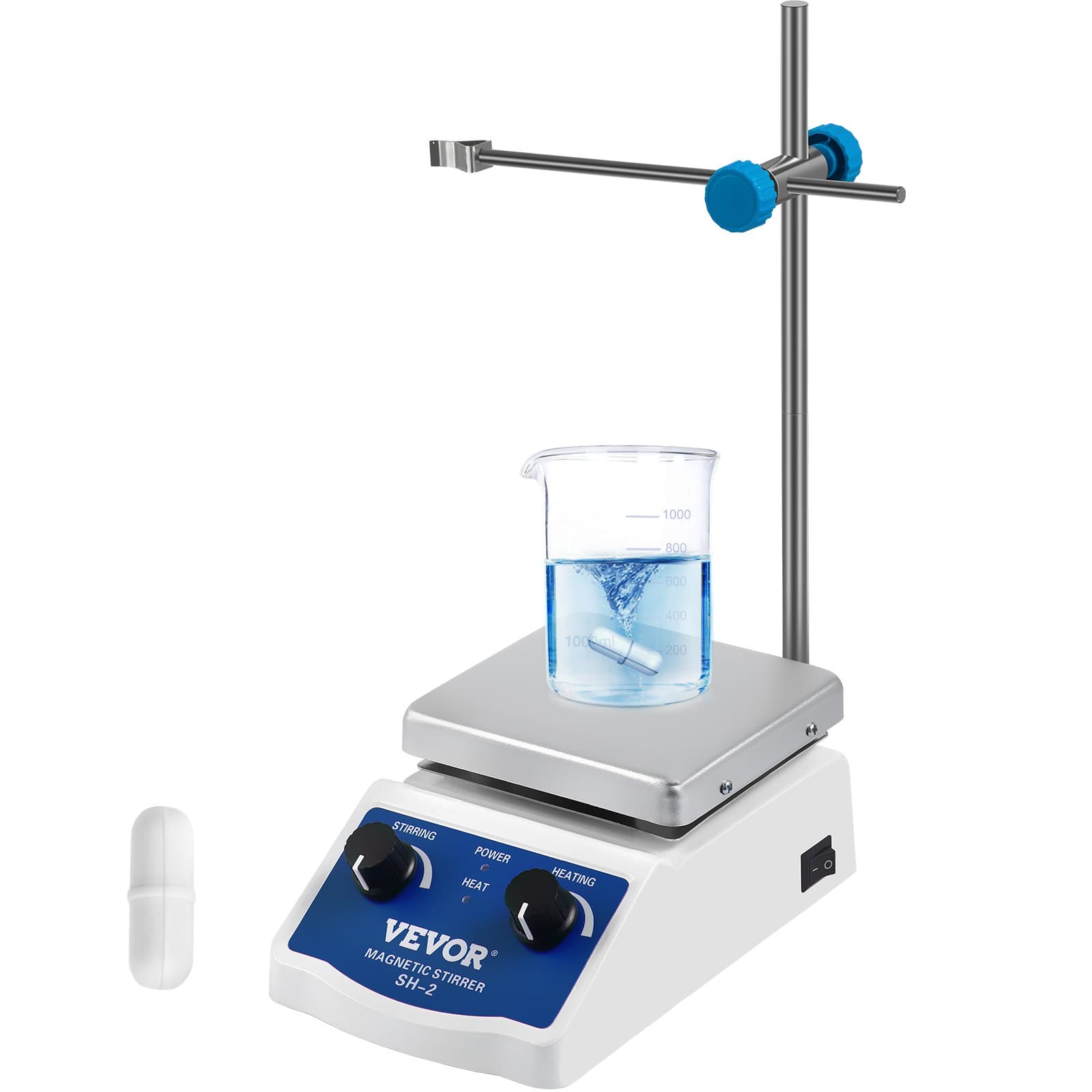 Magnetické míchadlo SH-2, laboratorní magnetické míchadlo s topnou deskou, míchací kapacita 2000 ml, s topnou deskou, topné míchadlo, digitální displej