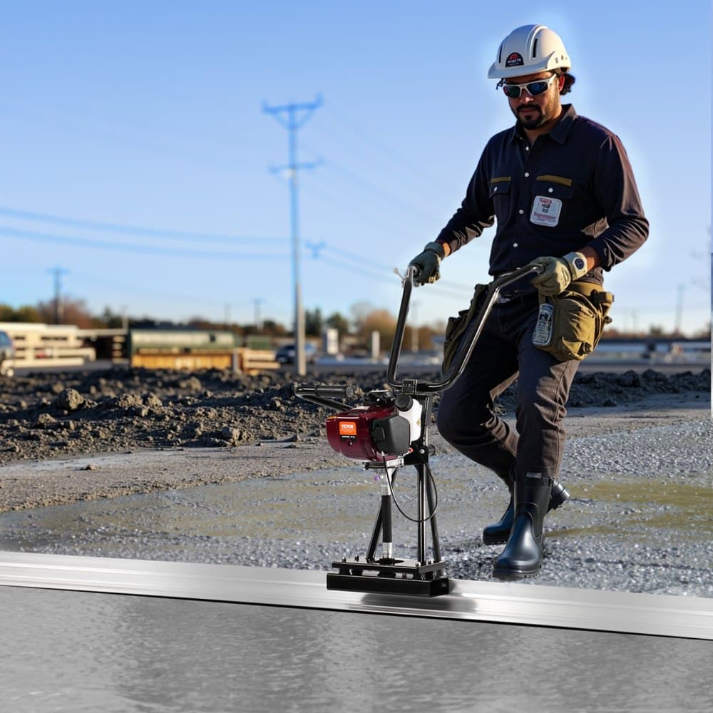 Strojní lišta na beton, sada rovných lišt z hliníkové desky o délce 1,2 m, čtyřtaktní vibrační motor pro konečnou úpravu betonu s výškově nastavitelnými rukojeťmi, vysoce účinný nástroj na beton 6500 ot./min.