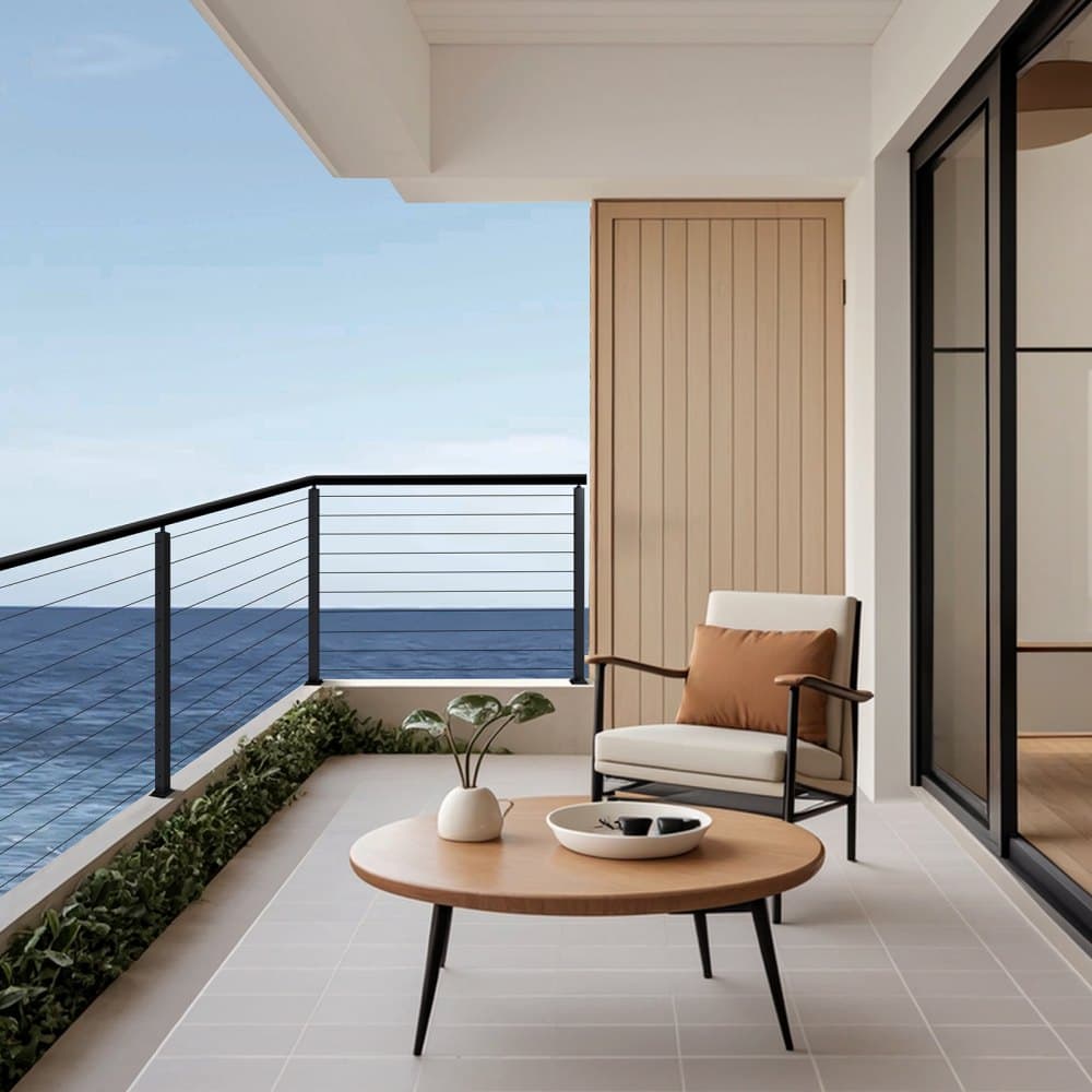 Balení 4 sloupků kabelového zábradlí, 36x2x2 palce, horizontální sloupek zábradlí pro terasu s předvrtanými otvory, nerezový sloupek kabelového zábradlí s horizontálním a zakřiveným držákem, černý, 4JZLGZXHS914MY65M001V0