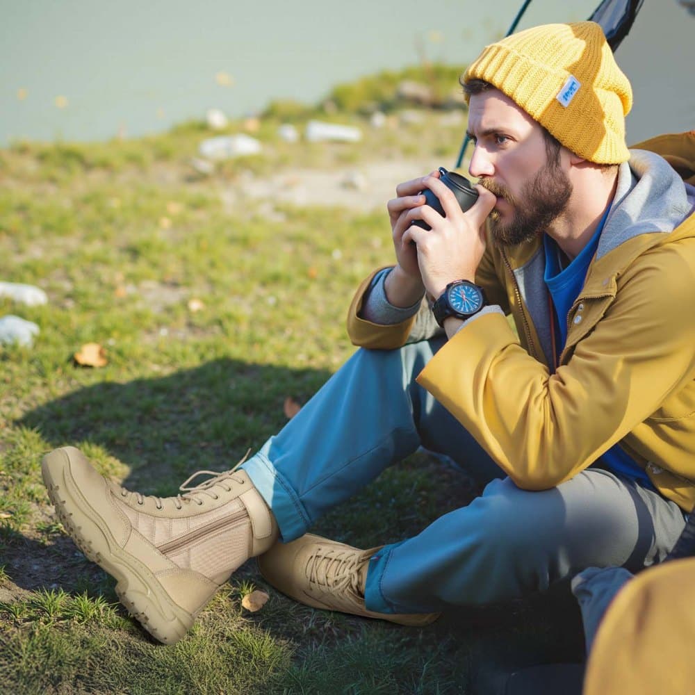 Pánské vojenské taktické boty, 203 mm turistické pracovní boty, lehké a prodyšné motocyklové stíhací boty s bočním zipem, pro venkovní bezpečnost, velikost UK 11, pískově zbarvené