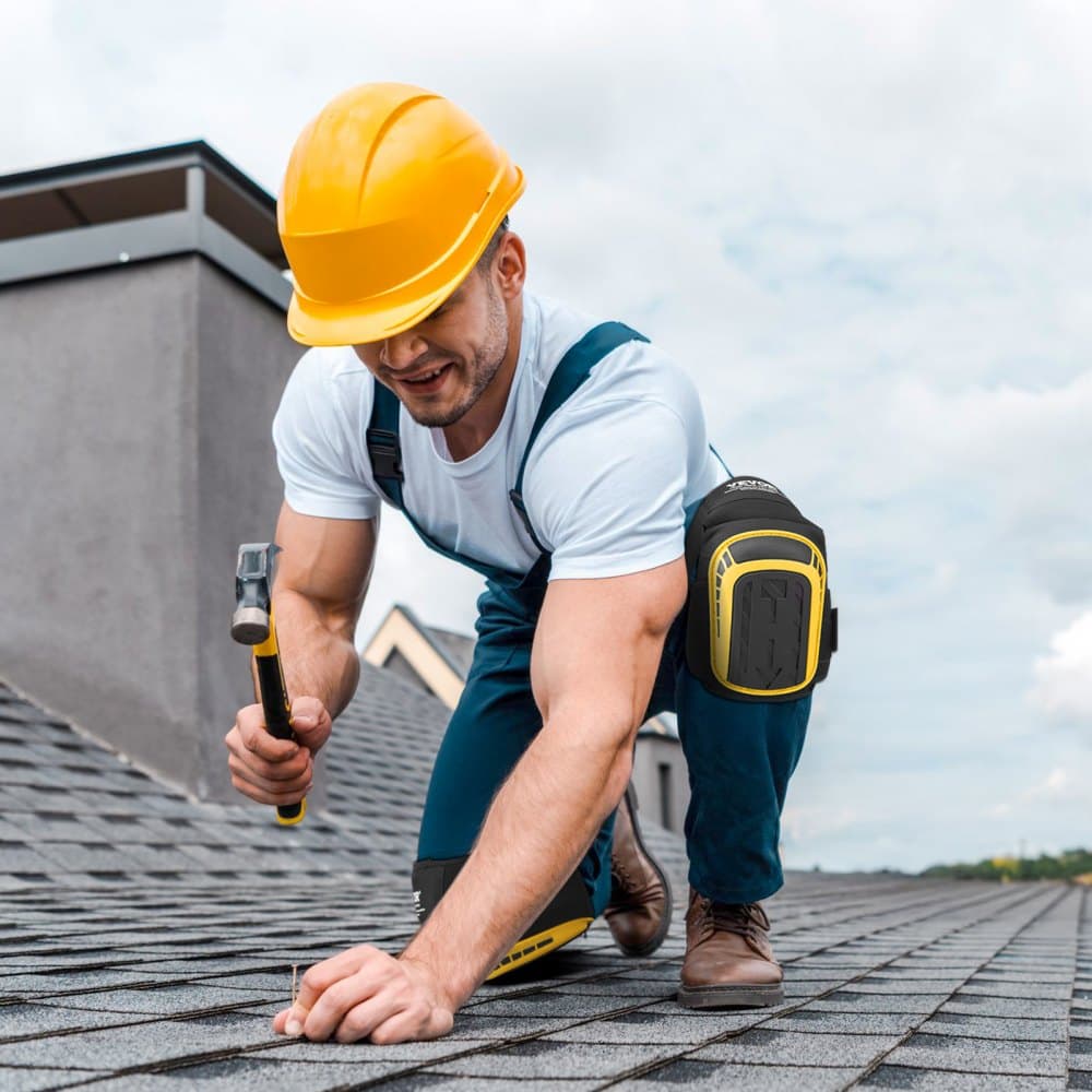 Chrániče kolen do práce, prodloužené, odolné, konstrukční, se 2 prodlužovacími popruhy, protiskluzové pěnové gelové chrániče kolen, pro muže a ženy, pro zahradničení, podlahy, střechy a čištění, žluté a černé