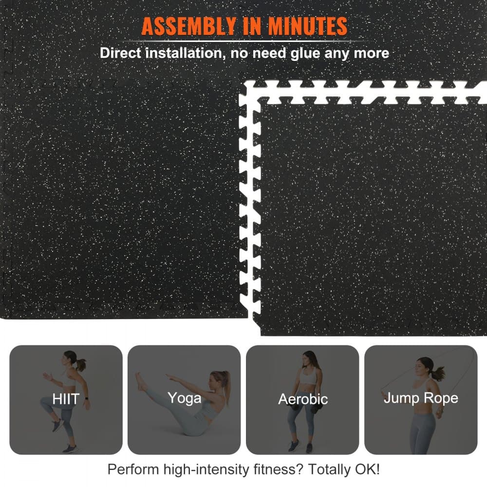 Podlahové rohože z propletené pěny EVA, zesílené 0,56 palce, 6 kusů gumových dlaždic puzzle, 24 x 24 palců, cvičební podložka na cvičení a fitness, odolné podlahové rohože pro domácnost, posilovnu, kancelář - 24 čtverečních stop