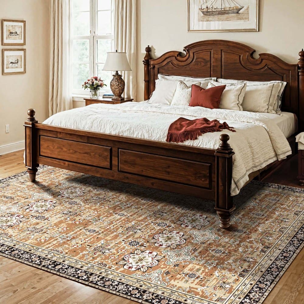 Koberec, 7,5 x 9,5 stop velký pratelný koberec, protiskluzový a odolný proti roztržení měkký koberec, vintage koberce vhodné pro domácí mazlíčky a děti, rohožka do ložnice, obývacího pokoje, kanceláře, vstupní haly, hnědozelená