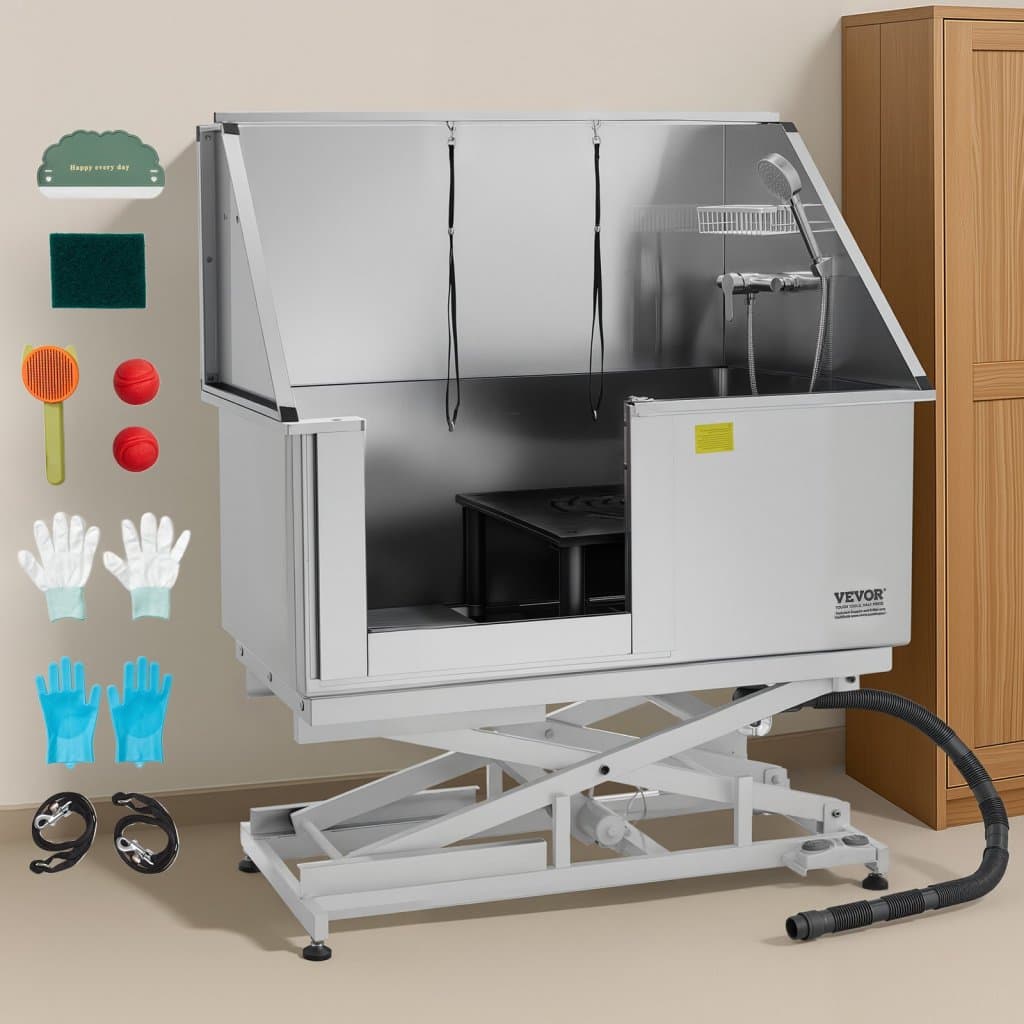 Elektrická vana pro péči o psy 127 cm z nerezové oceli s vodním filtrem vlevo