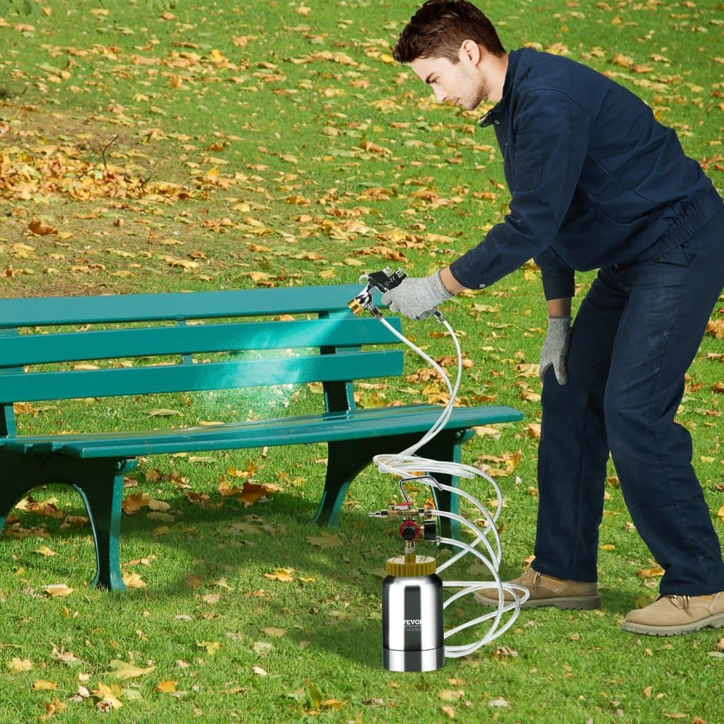 Kanystr s tlakovou barvou 2 l/0,5 galonu, lehký tlakový kanystr, tryska 1,8 mm, stříkací pistole, hadice 3 m, pro vnitřní dekorace, architekturu, stavebnictví, lakování automobilů, max. 45 PSI