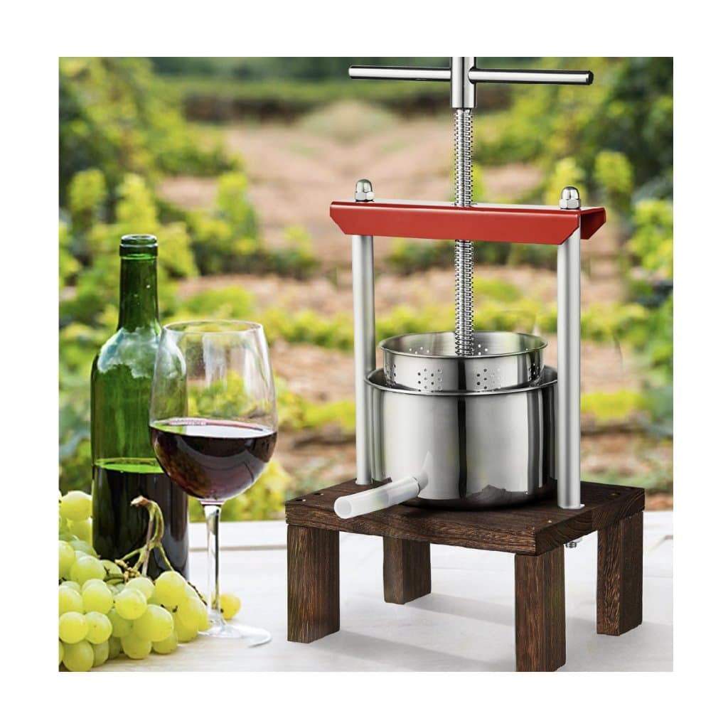 Lis na ovoce 0,53 gal/2 l, 2 nerezové sudy, ruční lis na šťávu – cider, jablka, hrozny, likéry, rostlinný med; lis na olivový olej s T-rukojetí a stabilním podstavcem pro kuchyň a domácnost