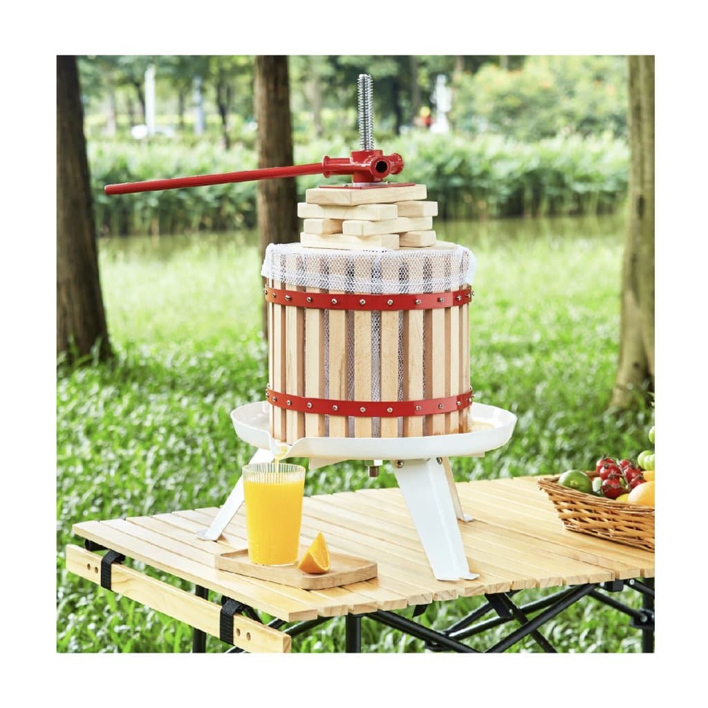 Lis na víno 1,6 gal/6 l, koš z masivního dřeva se 6 deskami, ruční lis na šťávu, mošt/cider z jablek, hroznů, medu a zeleniny, lis na olivový olej s tyčovou rukojetí pro kuchyň a domácnost