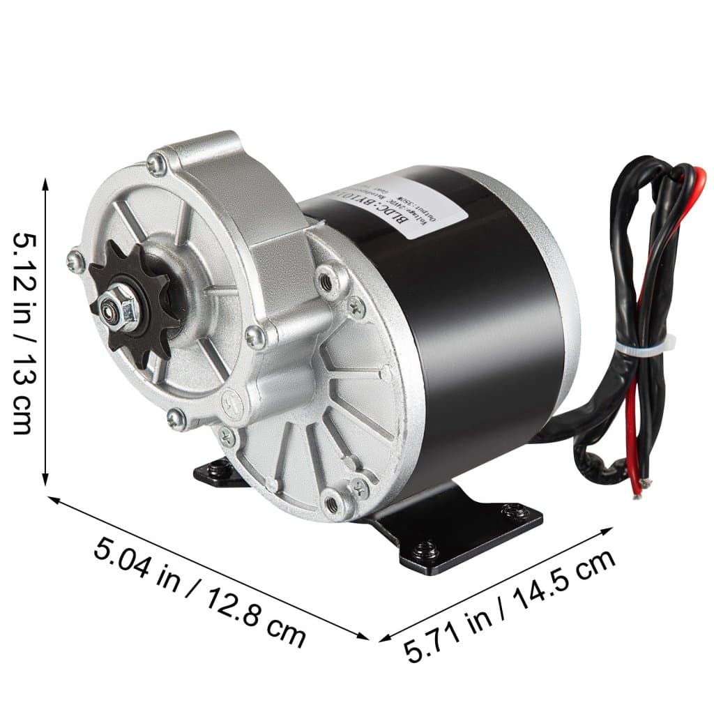 24V DC kartáčovaný elektromotor, redukční motor 350W 3000 ot./min, kartáčovaný stejnosměrný motor s 9zubým pastorkem pro řetěz č. 410 pro jízdní kola a elektrokola