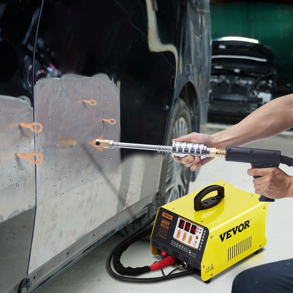 Sada na opravu promáčklin s bodovou svářečkou pro výuku, 3 kW 220 V, bodová svářečka s 2 svařovacími pistolemi, 7 režimů bodového svařování pro opravu karoserií, s funkcí řízení času