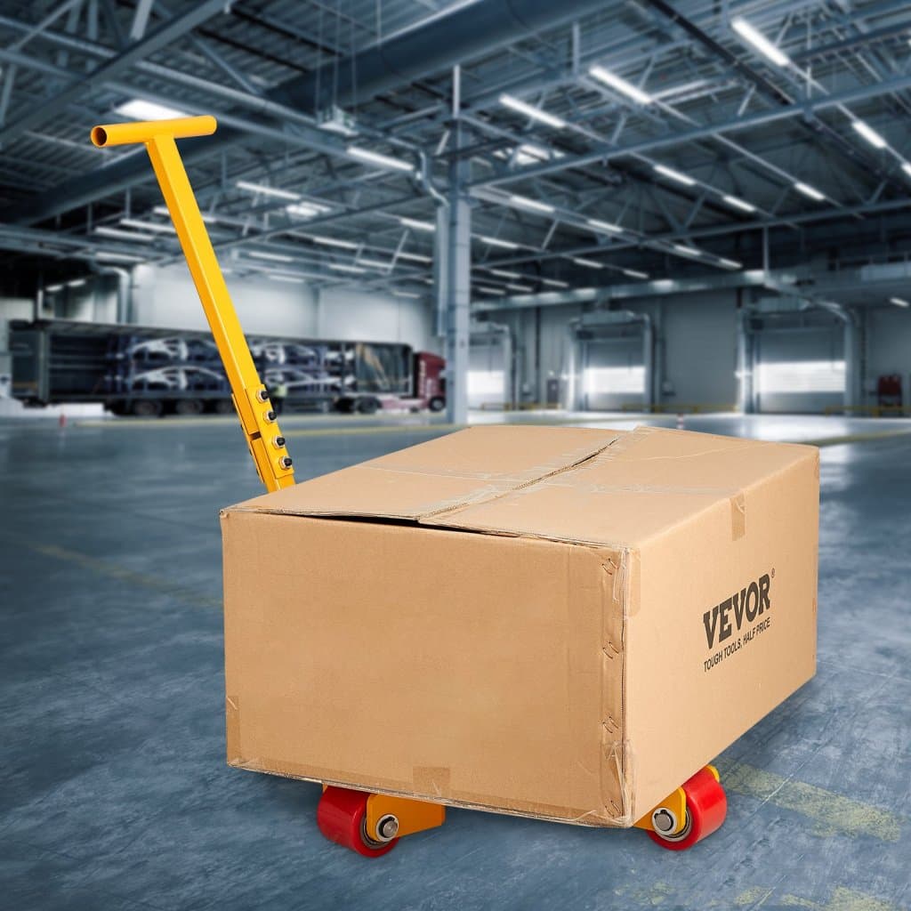 Skate podvozek 6614 lb/3T, průmyslový strojní vozík s rukojetí, uhlíková ocel, mobilní skate pro stroje s 3 otočnými PU kolečky 360°, otočný 360° protiskluzový kryt pro sklad a dílnu