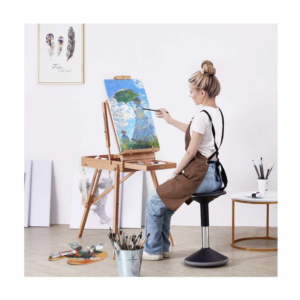 Francouzský stojan na plátno 34" z bukového dřeva, skládací zásuvka na skicák