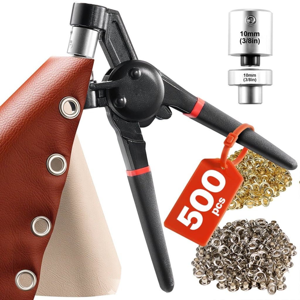 Sada nástrojů na průchodky 500 ks kovových průchodek 10 mm v zlaté a stříbrné barvě