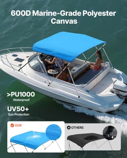 Bimini markýza na příďovou loď 3 oblouky, délka 6 stop, vyrobená z polyesteru 600D, barva Pacific Blue - miniatura 6
