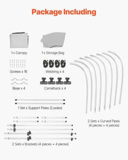 4 bimini střešní plachty pro příďovou loď, 96" délka x 85"-90" šířka x 54" výška, markýza, světle šedá - miniatura 11