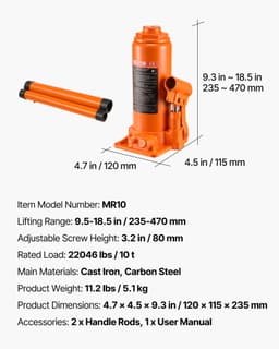 Vysokozdvihový lahvový hydraulický zvedák 10 tun (22046 liber) pro opravy aut - miniatura 11