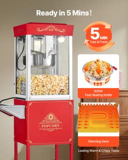 Popcornovač s vozíkem, popcornovač, 800 W, 0,2 kg, kotel, červený - miniatura 8