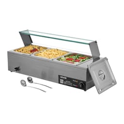 Komerční ohřívač potravin 3panelový 1500 W, bufetový bemar se skleněným víkem - miniatura 3