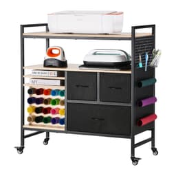 Pojízdný vozík a pracovní stůl pro skladování s 20 držáky na role vinylu, 3 zásuvky, černý - miniatura 1