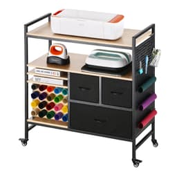 Pojízdný vozík a pracovní stůl pro skladování s 20 držáky na role vinylu, 3 zásuvky, černý - miniatura 3