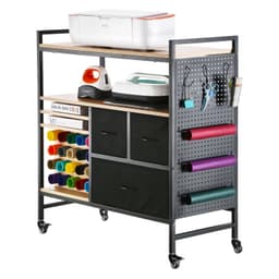Pojízdný vozík a pracovní stůl pro skladování s 20 držáky na role vinylu, 3 zásuvky, černý - miniatura 4