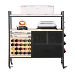 Pojízdný vozík a pracovní stůl pro skladování s 20 držáky na role vinylu, 3 zásuvky, černý - miniatura 5