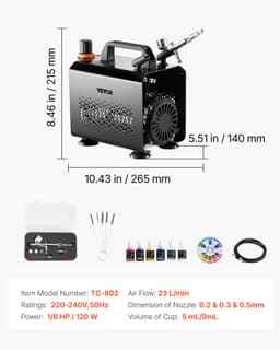 Sada airbrushů, vzduchový kompresor 1/6 KM, 1 airbrush, 3 koncovky, barva - miniatura 11