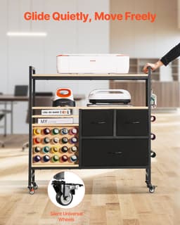 Pojízdný vozík a pracovní stůl pro skladování s 20 držáky na role vinylu, 3 zásuvky, černý - miniatura 9