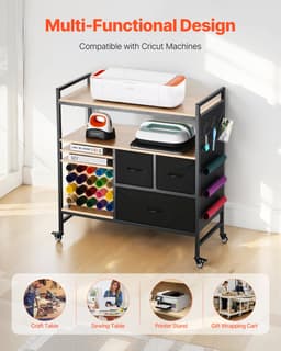 Pojízdný vozík a pracovní stůl pro skladování s 20 držáky na role vinylu, 3 zásuvky, černý - miniatura 10